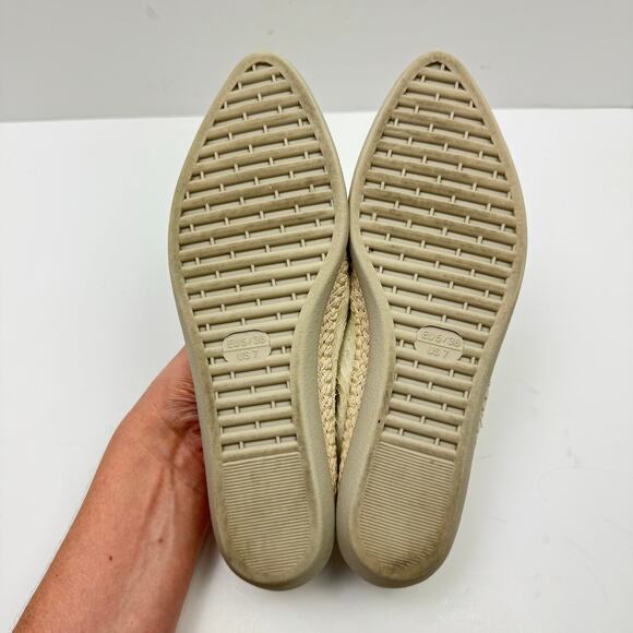 The Flexx | Metallic Ivory Cream Leather Texture Pointed Toe Espadrille Flats - Picture 12 of 12